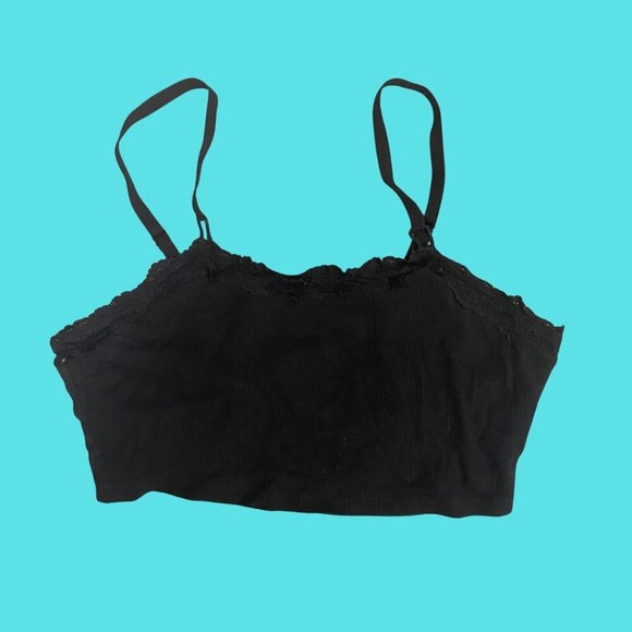 Aerie Black Lace-Trim Cropped Cami – Built-In Bra Support (Size S) - Picture 2 of 6